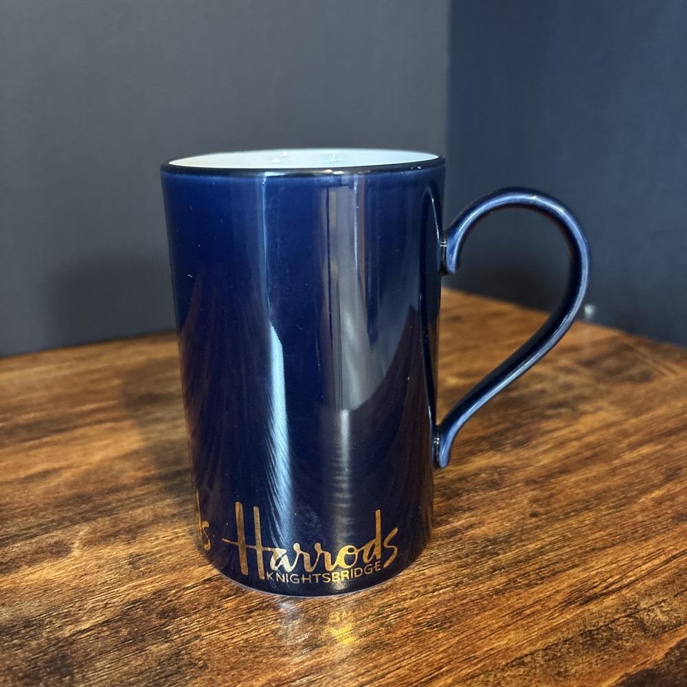 Harrods Knightsbridge Colbalt Gold‎ Trimmed Mug Slim